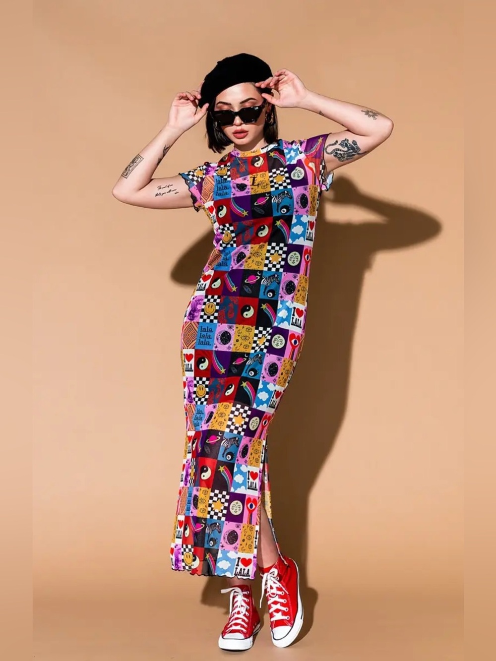 NWT Dressed in LALA Patchwork Print Mesh Dress